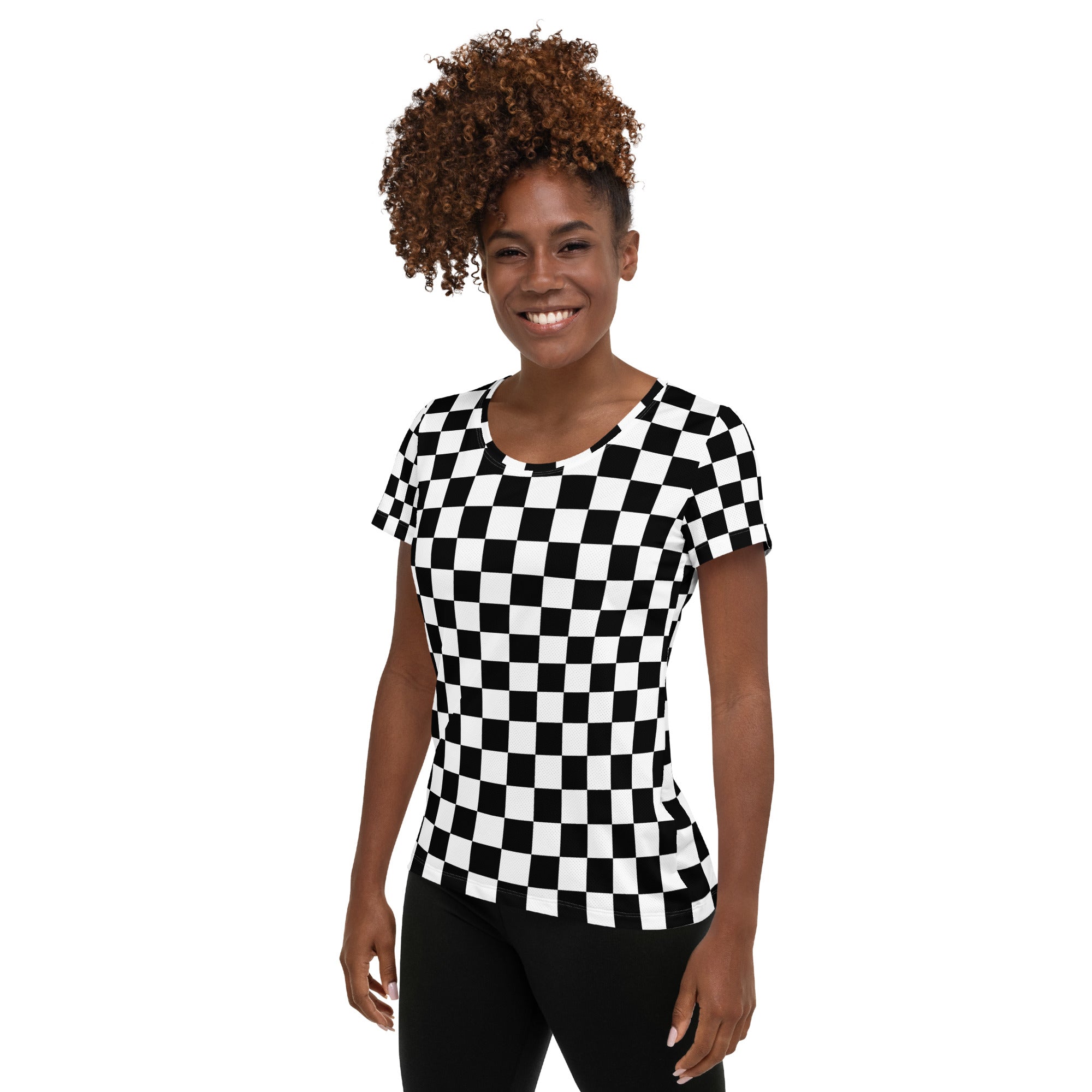 Women’s Checkered Athletic T-Shirt - Lightweight Moisture Wicking Workout Top with UPF 50+