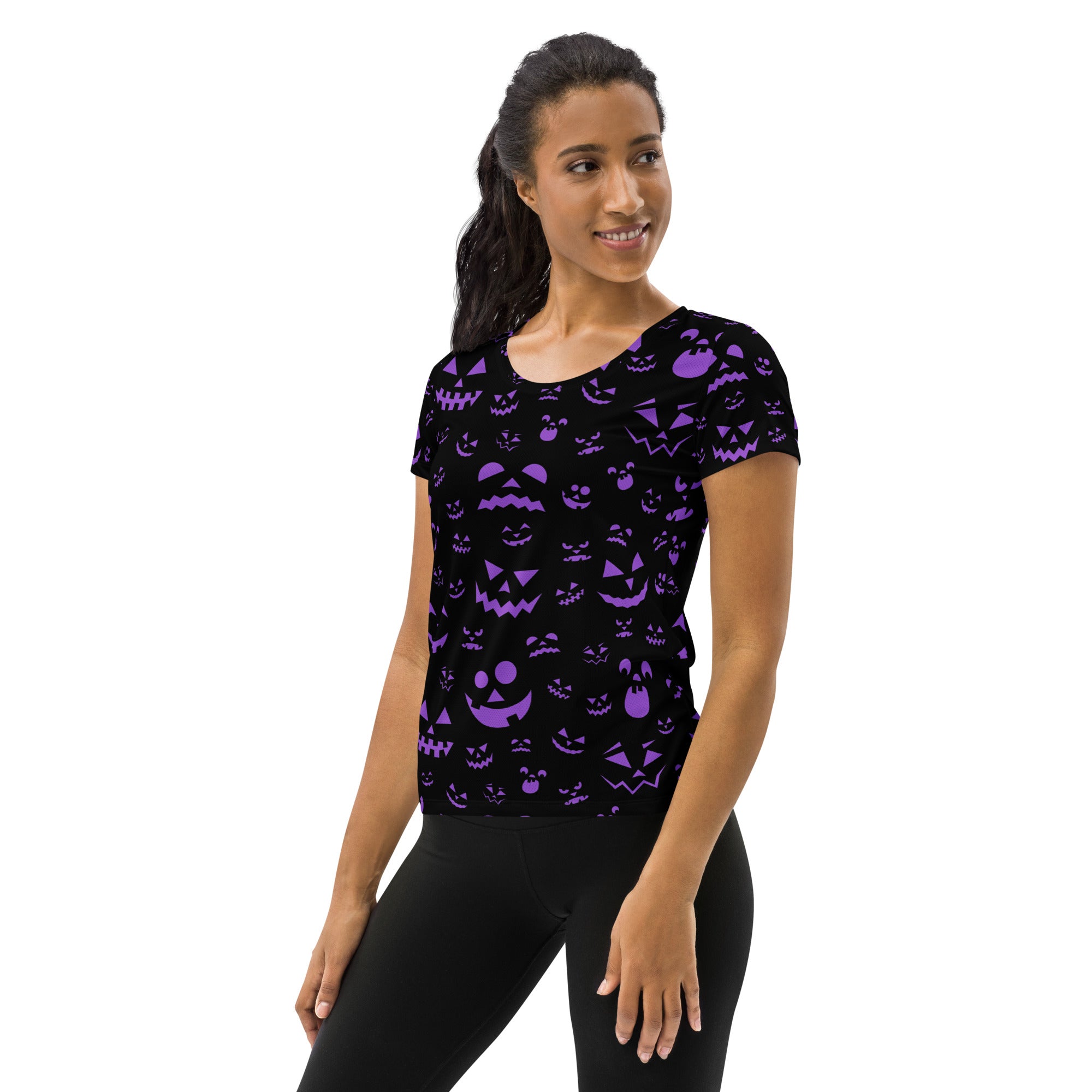 Women’s Purple Jack-O'-Lantern Athletic T-Shirt - Lightweight Moisture Wicking Workout Top with UPF 50+