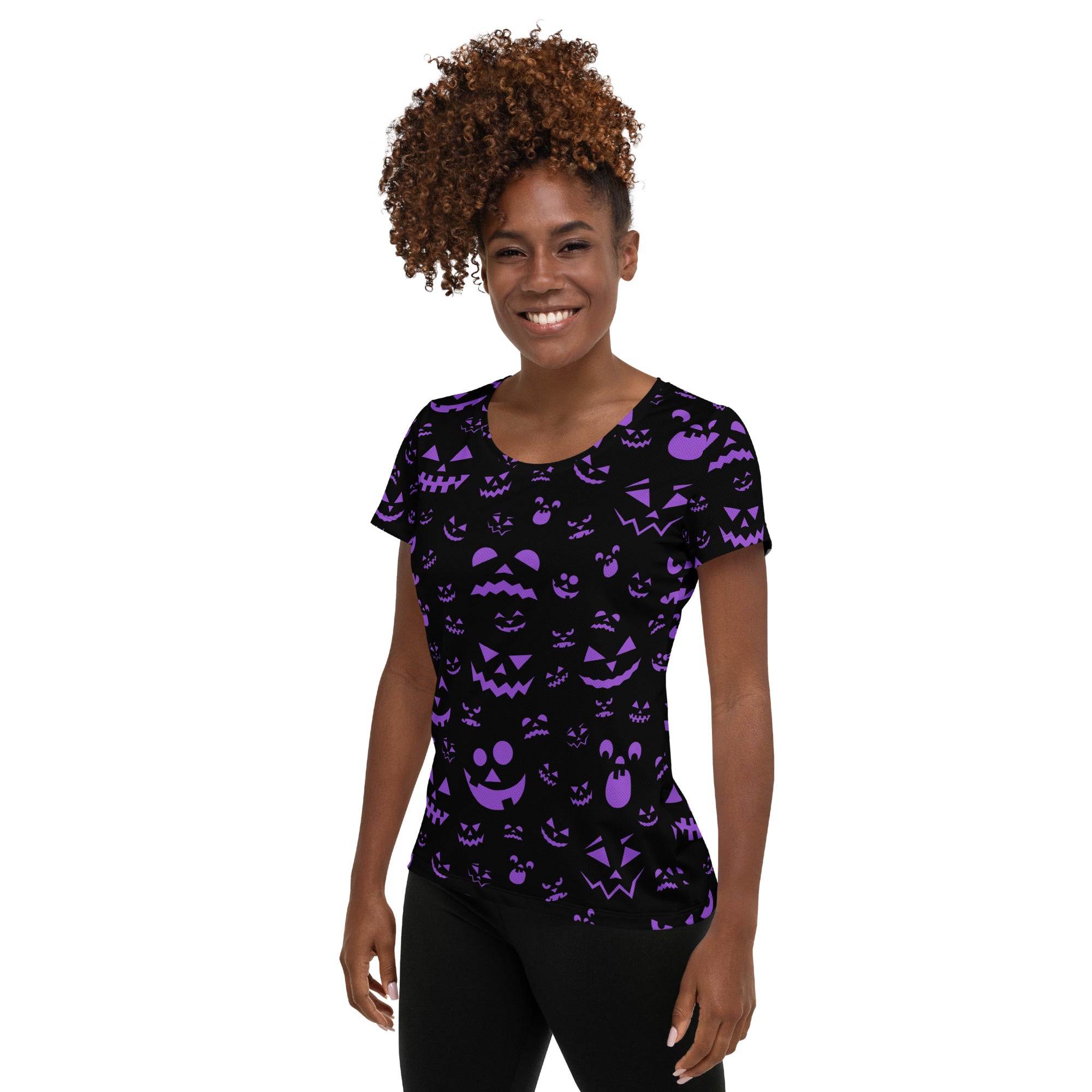 Women’s Purple Jack-O'-Lantern Athletic T-Shirt - Lightweight Moisture Wicking Workout Top with UPF 50+