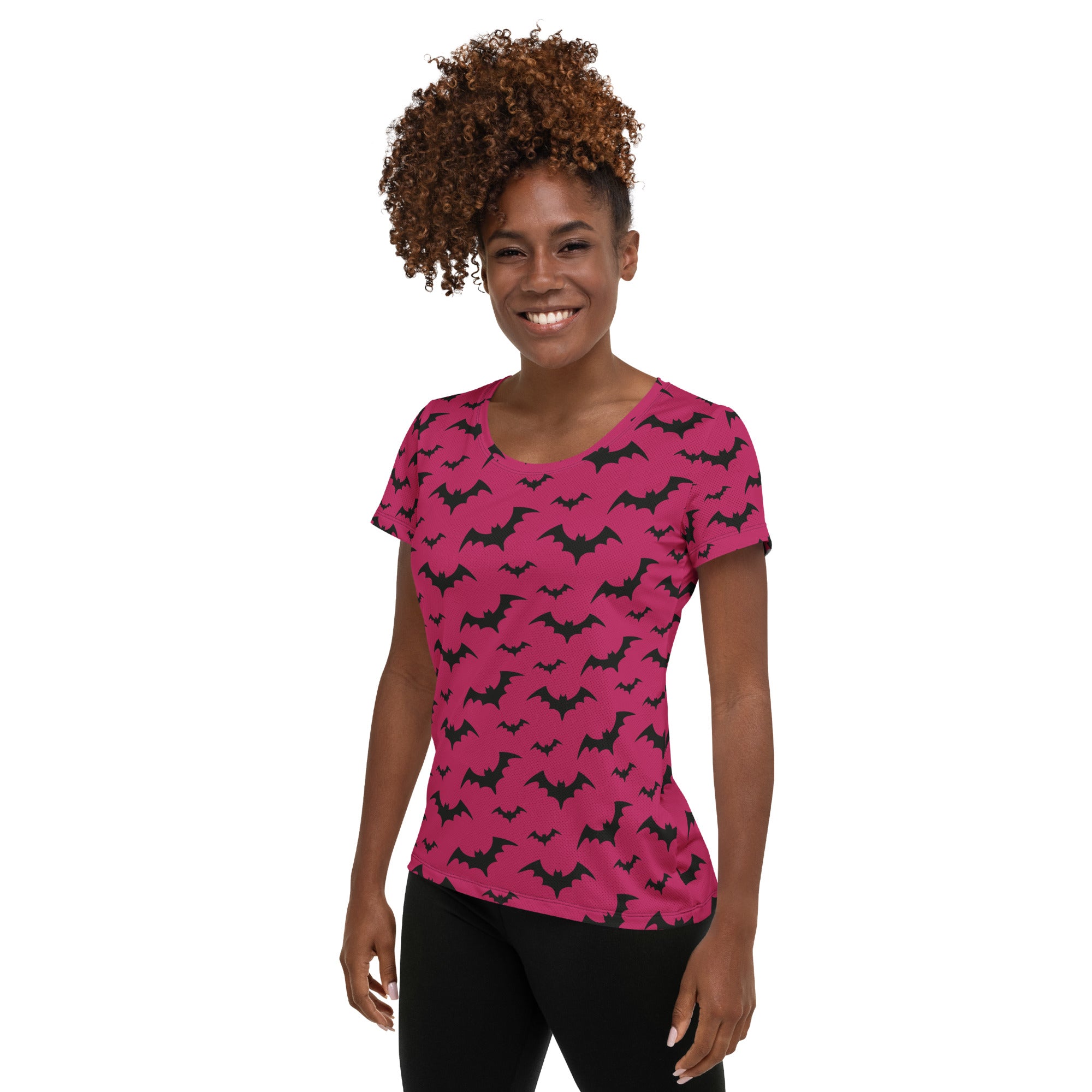Women’s Dark Pink Bats Halloween Performance Athletic T-Shirt - Lightweight Moisture Wicking Workout Top with UPF 50+