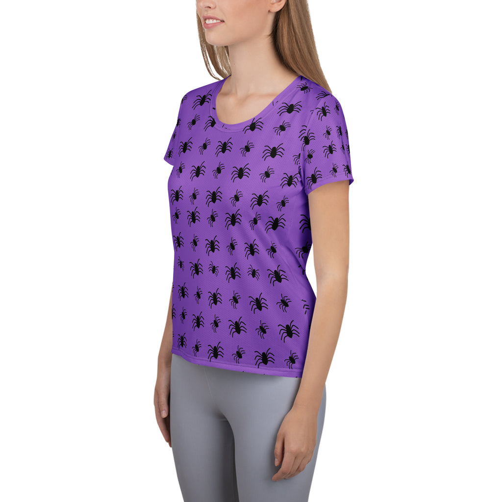 Women’s Purple Spider Halloween Athletic T-Shirt - Lightweight Moisture Wicking Workout Top with UPF 50+