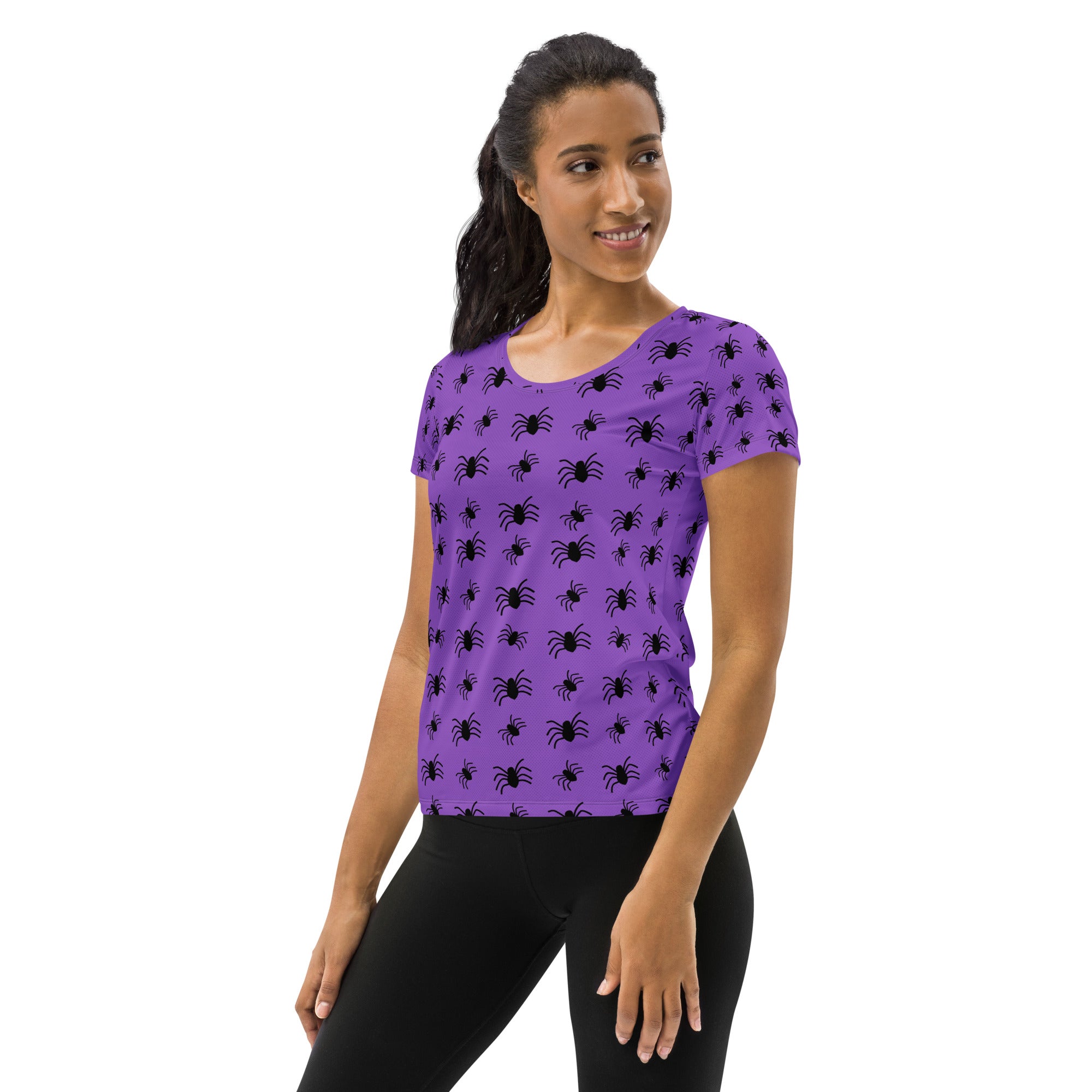 Women’s Purple Spider Halloween Athletic T-Shirt - Lightweight Moisture Wicking Workout Top with UPF 50+