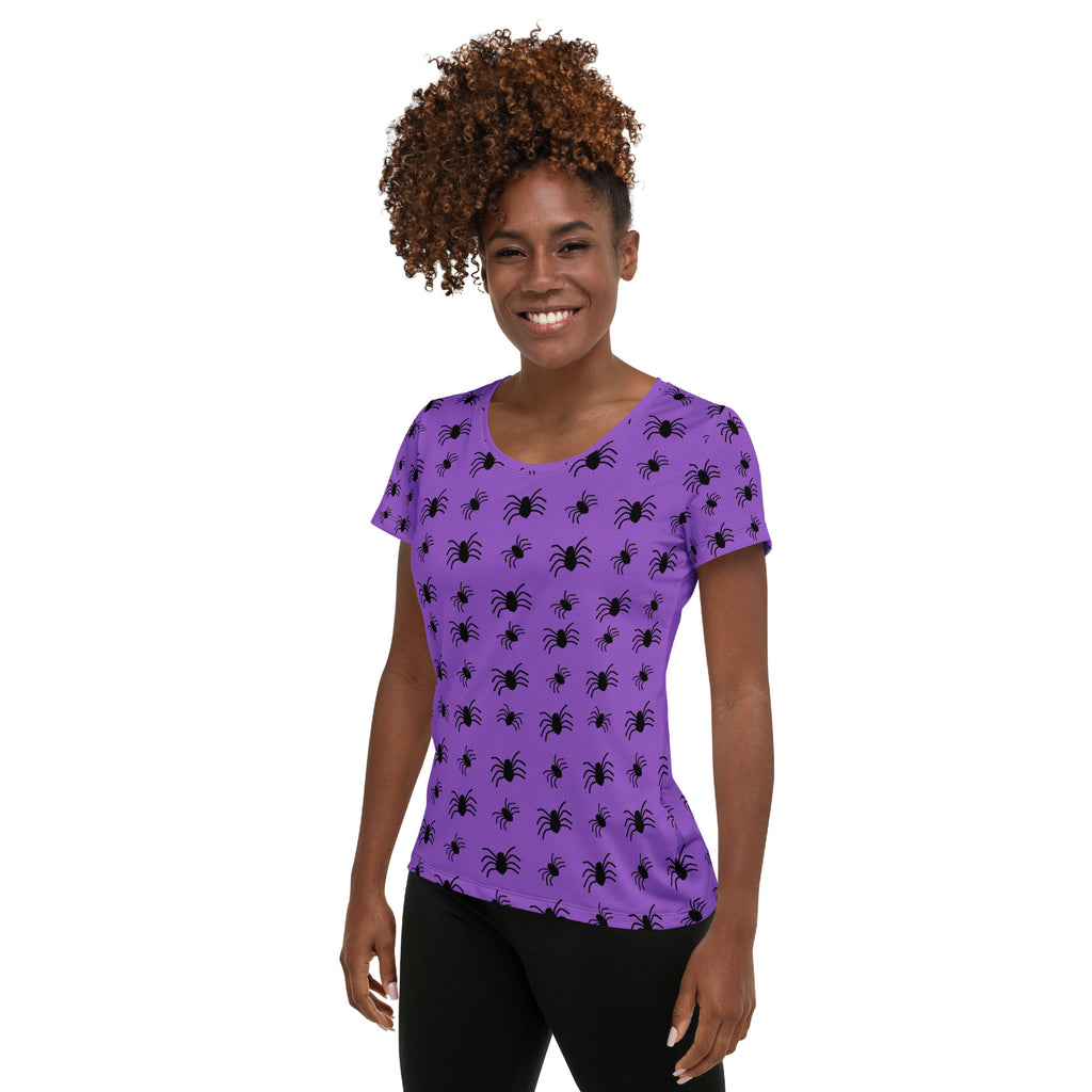 Women’s Purple Spider Halloween Athletic T-Shirt - Lightweight Moisture Wicking Workout Top with UPF 50+