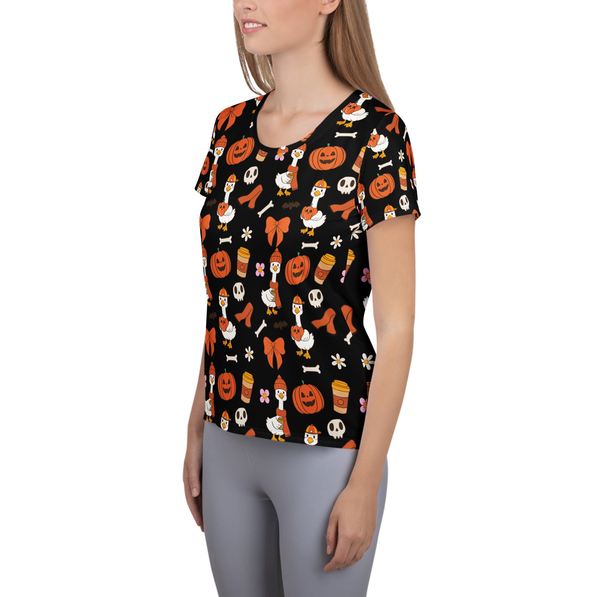 Women’s Halloween Goose Athletic T-Shirt - Lightweight Moisture Wicking Workout Top with UPF 50+