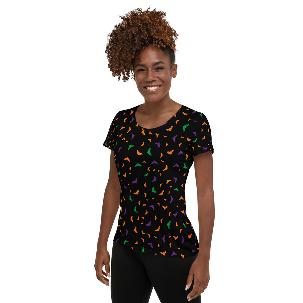 Women’s Colorful Bat Athletic T-Shirt - Lightweight Moisture Wicking Workout Top with UPF 50+