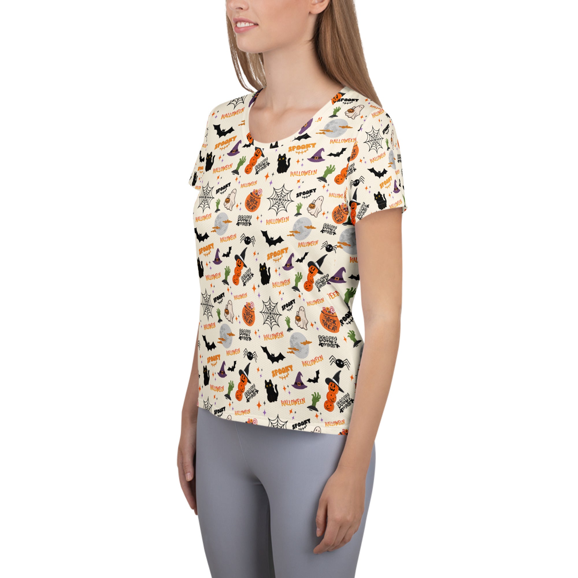 Women’s Cute Halloween Athletic T-Shirt - Lightweight Moisture Wicking Workout Top with UPF 50+