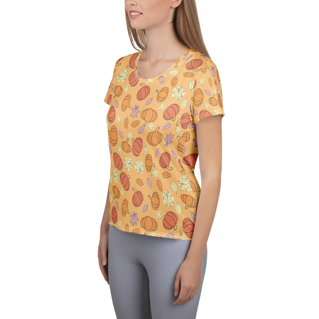 Women’s Pumpkin Patch Athletic T-Shirt - Lightweight Moisture Wicking Workout Top with UPF 50+