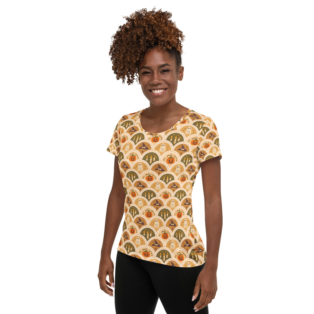 Women’s Retro Halloween Athletic T-Shirt - Lightweight Moisture Wicking Workout Top with UPF 50+