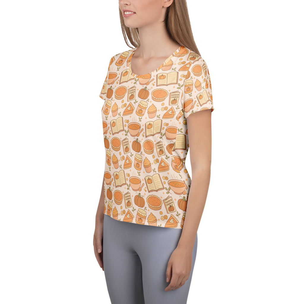 Women’s Pumpkin Pie Themed Athletic T-Shirt - Lightweight Moisture Wicking Workout Top with UPF 50+