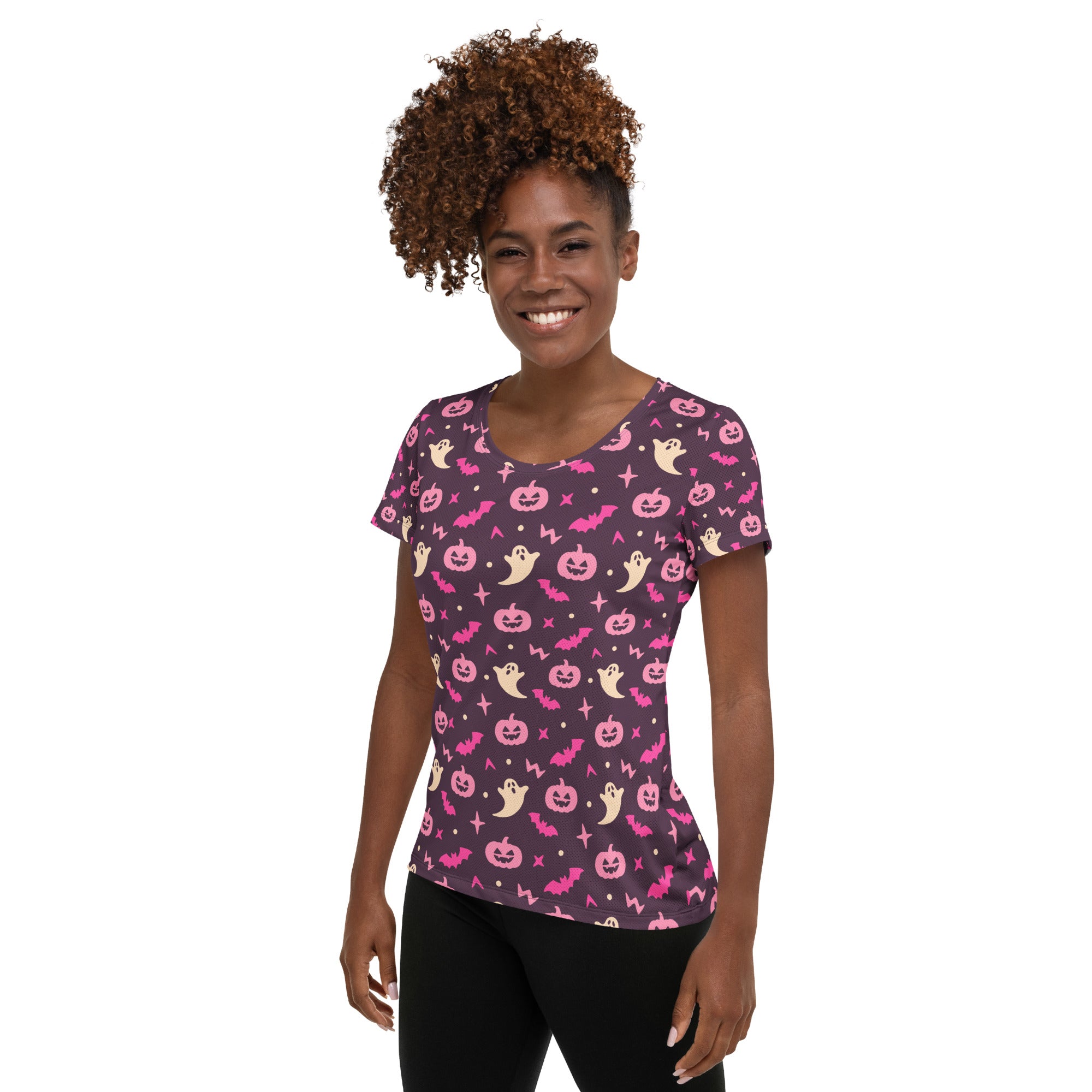 Women’s Purple Halloween Athletic T-Shirt - Lightweight Moisture Wicking Workout Top With UPF 50+