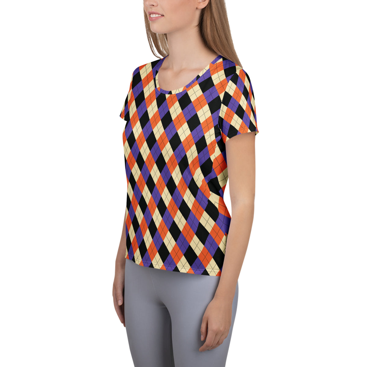 Women’s Halloween Argyle Athletic T-Shirt - Lightweight Moisture Wicking Workout Top With UPF 50+