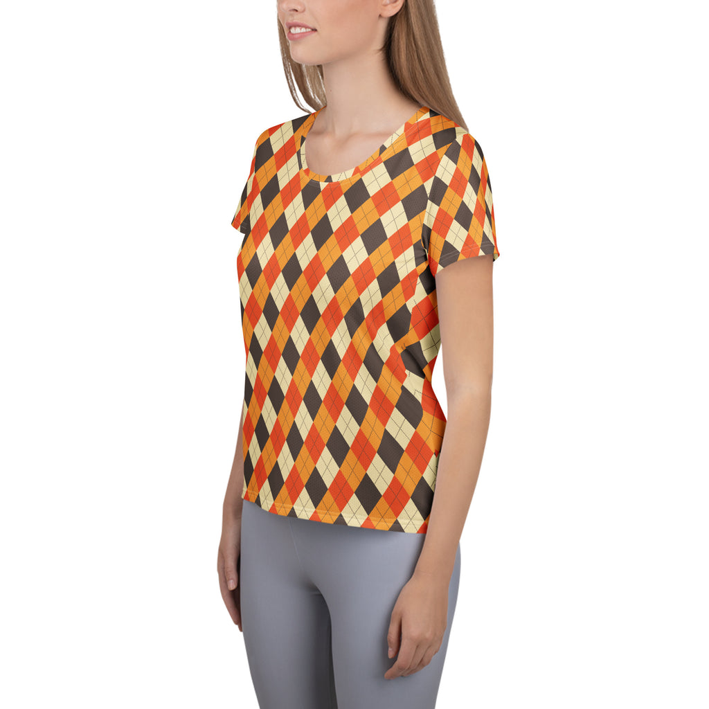 Women’s Fall Argyle Athletic T-Shirt - Lightweight Moisture Wicking Workout Top With UPF 50+