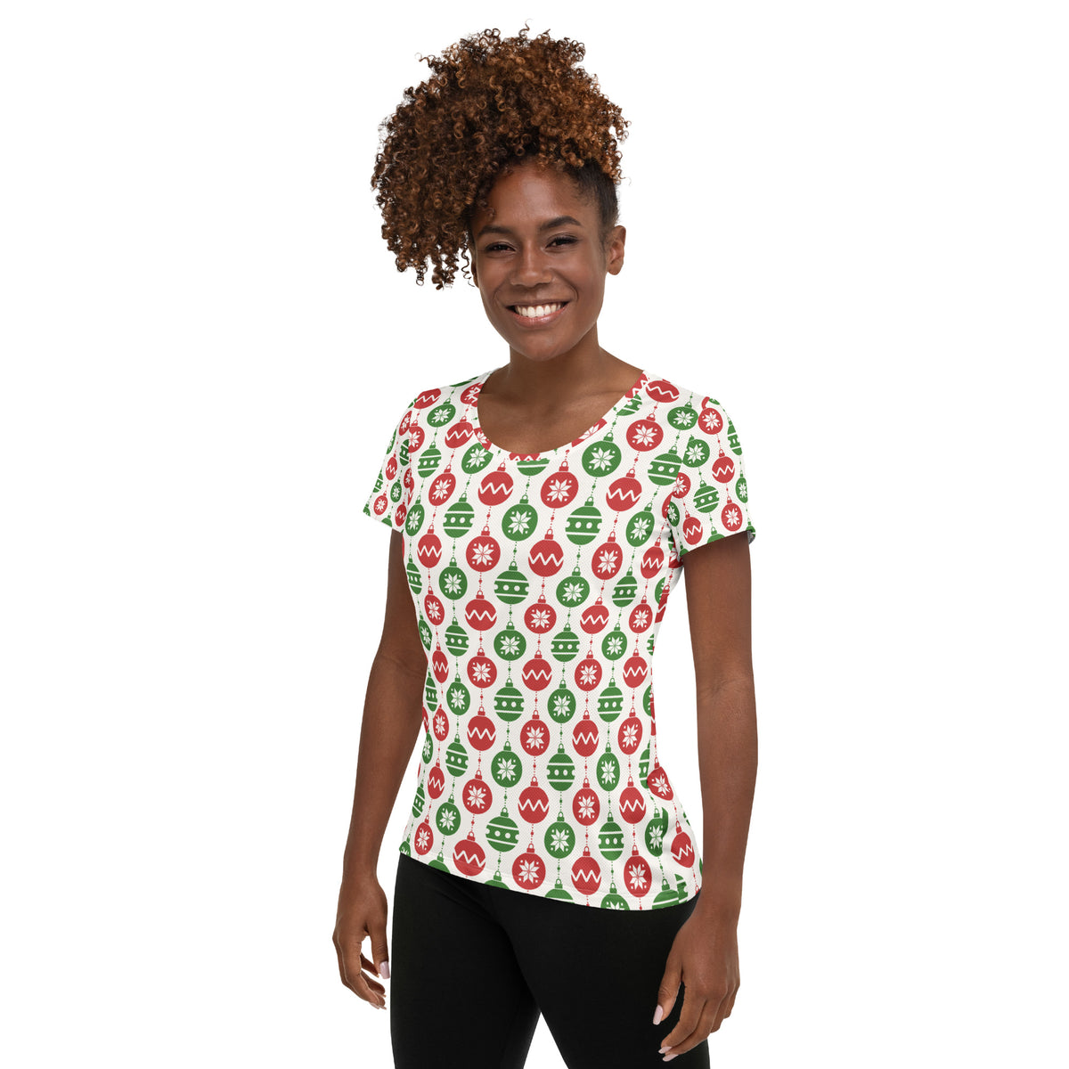 Women’s Christmas Ornament Athletic T-Shirt - Lightweight Moisture Wicking Workout Top With UPF 50+