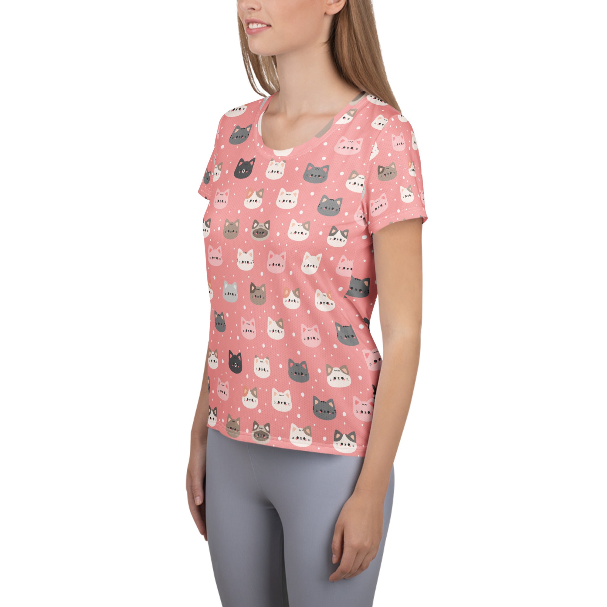 Women’s Pink Cat Athletic T-Shirt - Lightweight Moisture Wicking Workout Top with UPF 50+