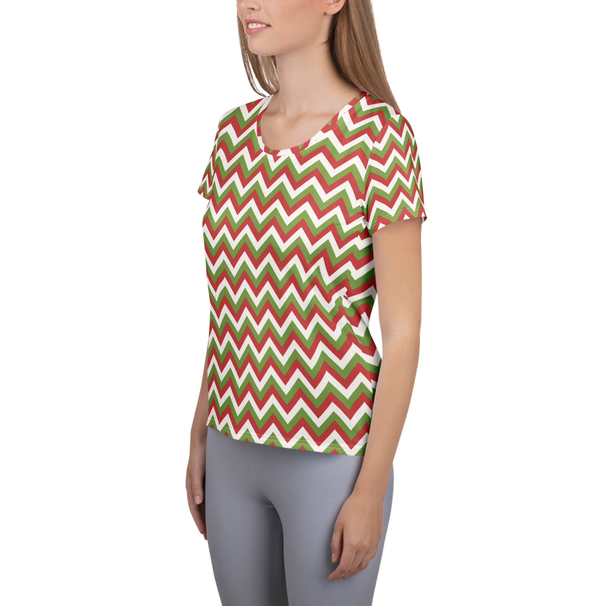 Women’s Christmas Chevron Athletic T-Shirt - Lightweight Moisture Wicking Workout Top With UPF 50+