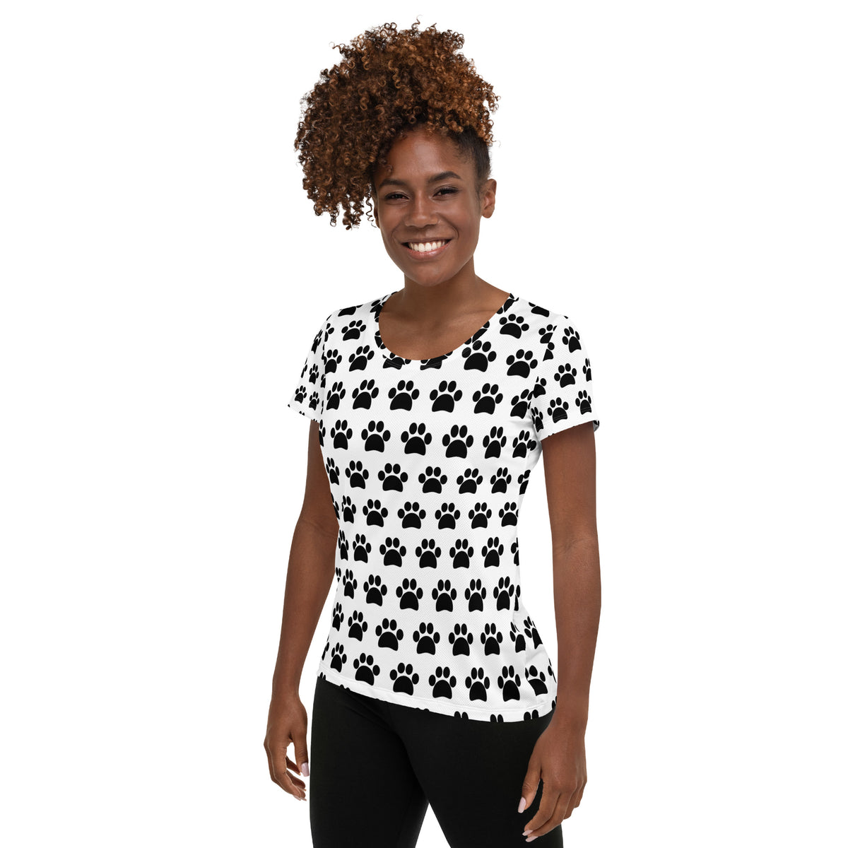 Women’s White Paw Print Athletic T-Shirt - Lightweight Moisture Wicking Workout Top With UPF 50+