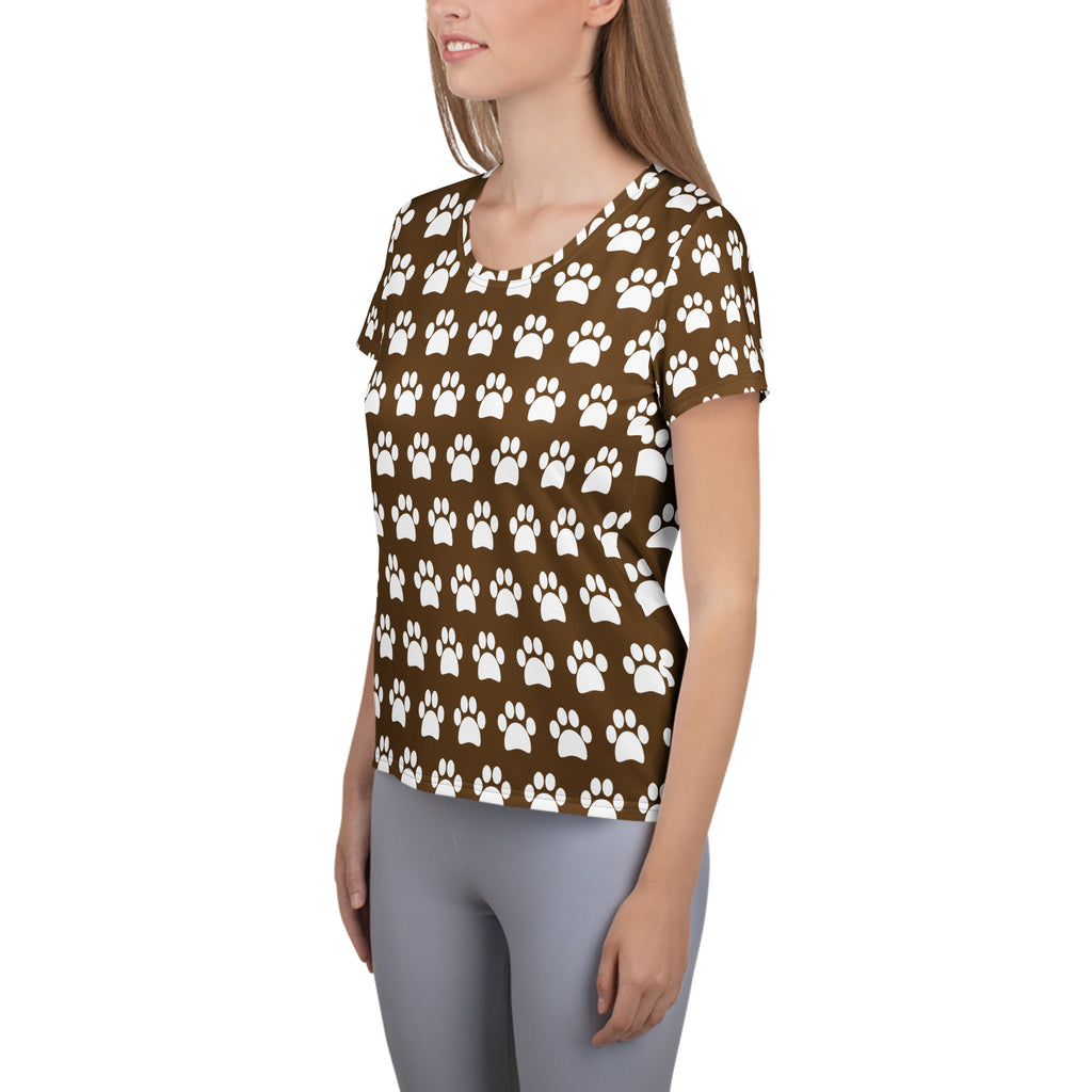 Women’s Brown Paw Print Athletic T-Shirt - Lightweight Moisture Wicking Workout Top With UPF 50+