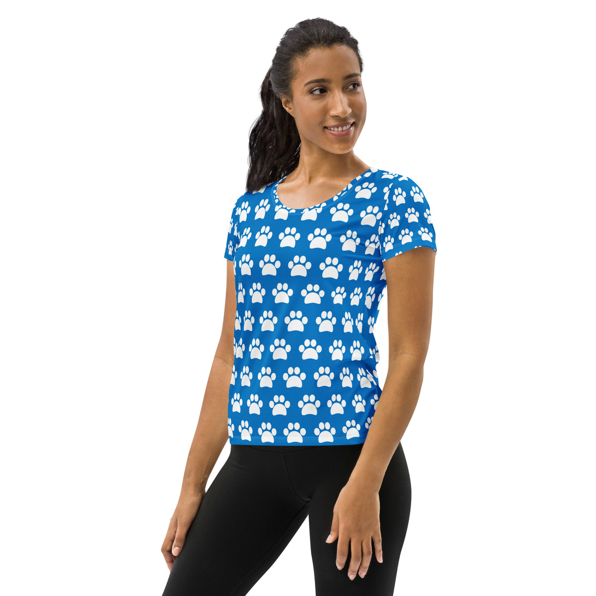 Women’s Royal Blue Paw Print Athletic T-Shirt - Lightweight Moisture Wicking Workout Top With UPF 50+