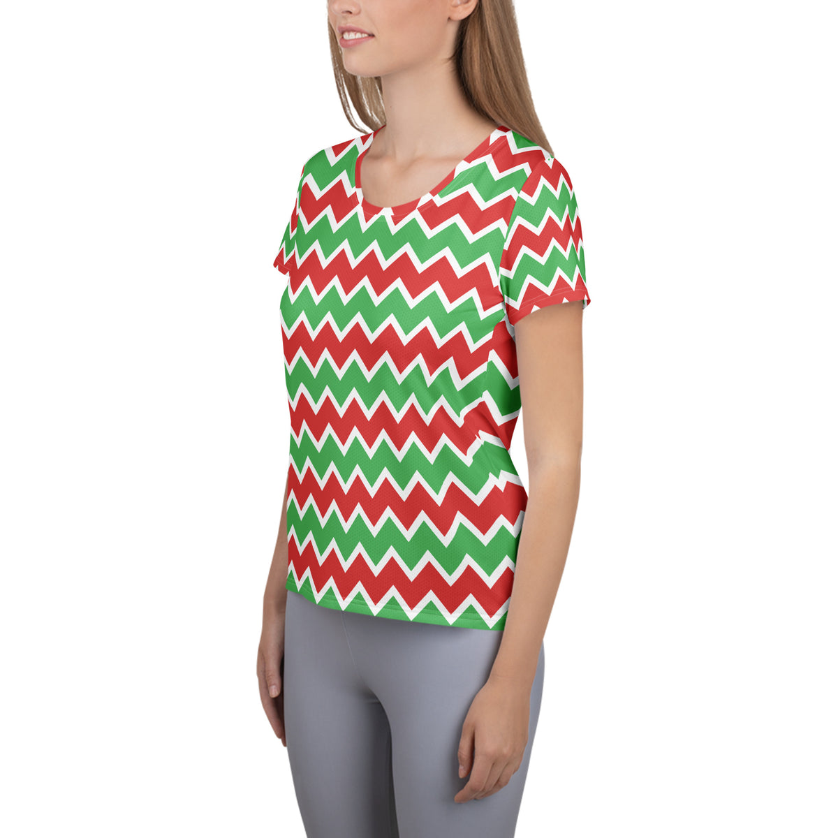 Women’s Christmas Chevron Athletic T-Shirt - Lightweight Moisture Wicking Workout Top with UPF 50+