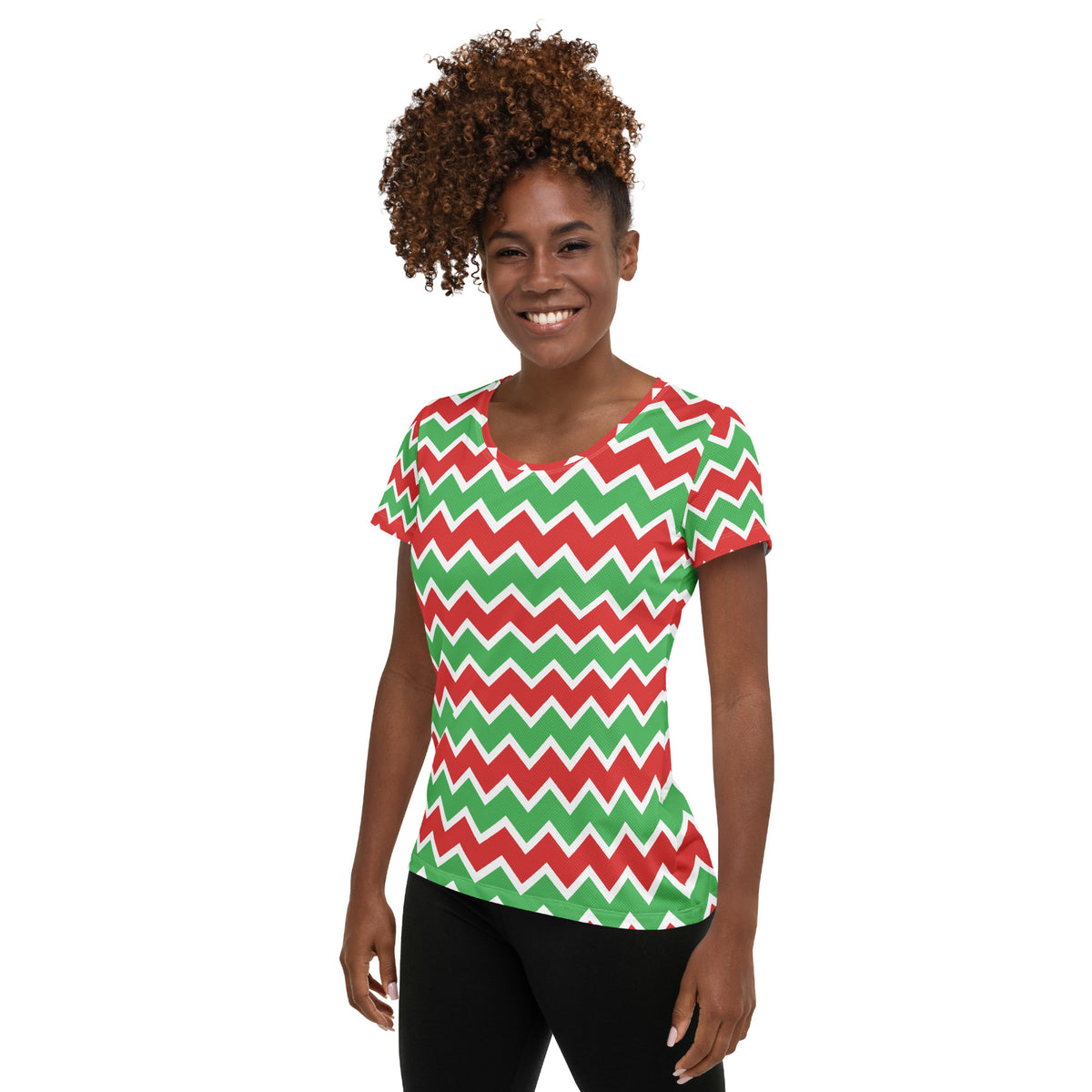 Women’s Christmas Chevron Athletic T-Shirt - Lightweight Moisture Wicking Workout Top with UPF 50+