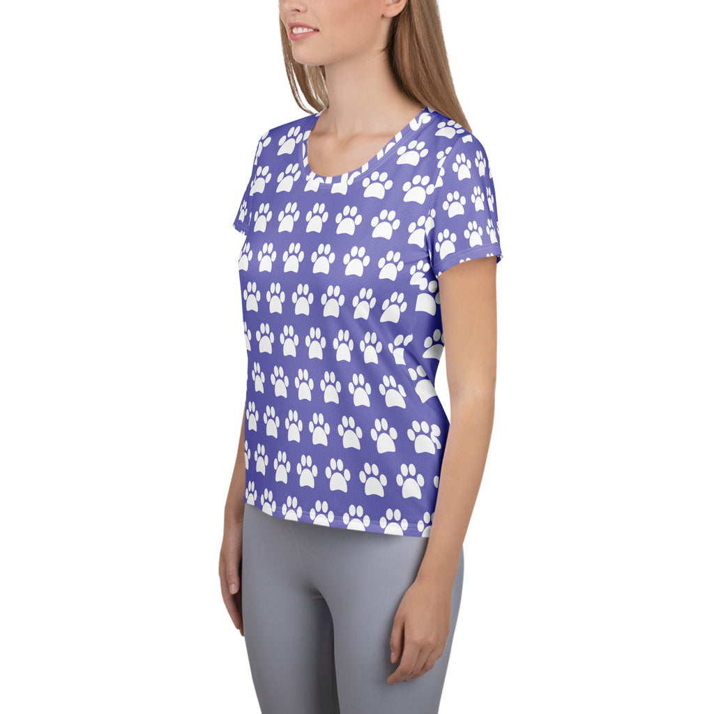 Women’s Lavender Purple Paw Print Athletic T-Shirt - Lightweight Moisture Wicking Workout Top With UPF 50+