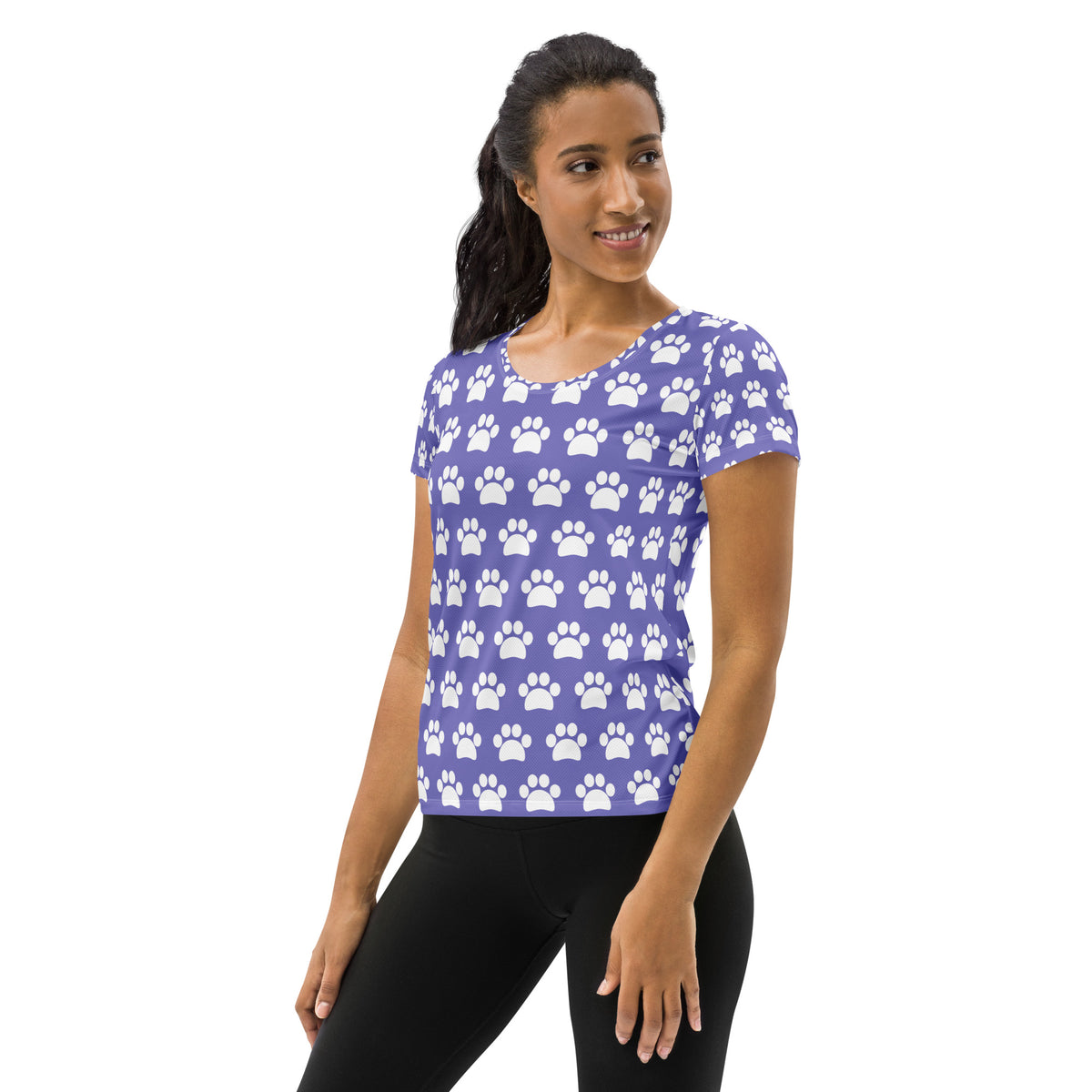 Women’s Lavender Purple Paw Print Athletic T-Shirt - Lightweight Moisture Wicking Workout Top With UPF 50+