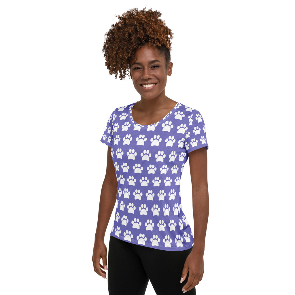 Women’s Lavender Purple Paw Print Athletic T-Shirt - Lightweight Moisture Wicking Workout Top With UPF 50+