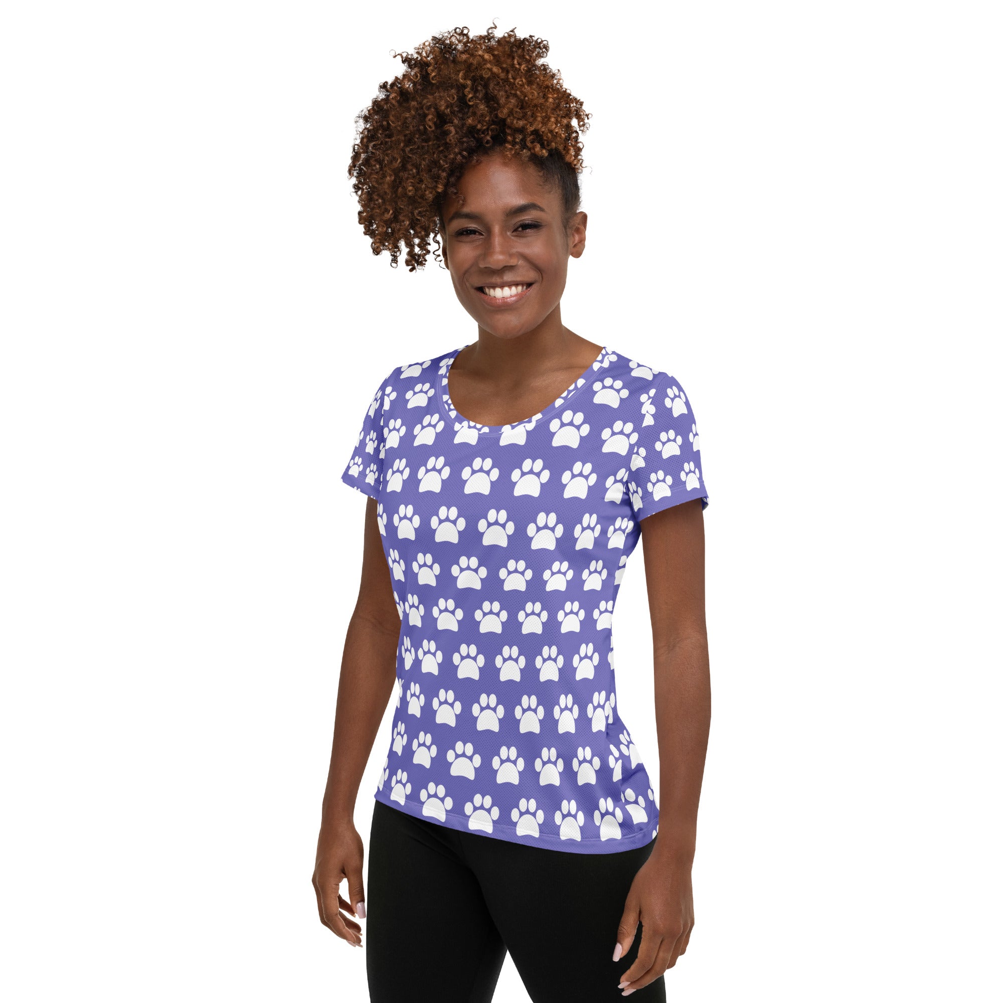 Women’s Lavender Purple Paw Print Athletic T-Shirt - Lightweight Moisture Wicking Workout Top With UPF 50+