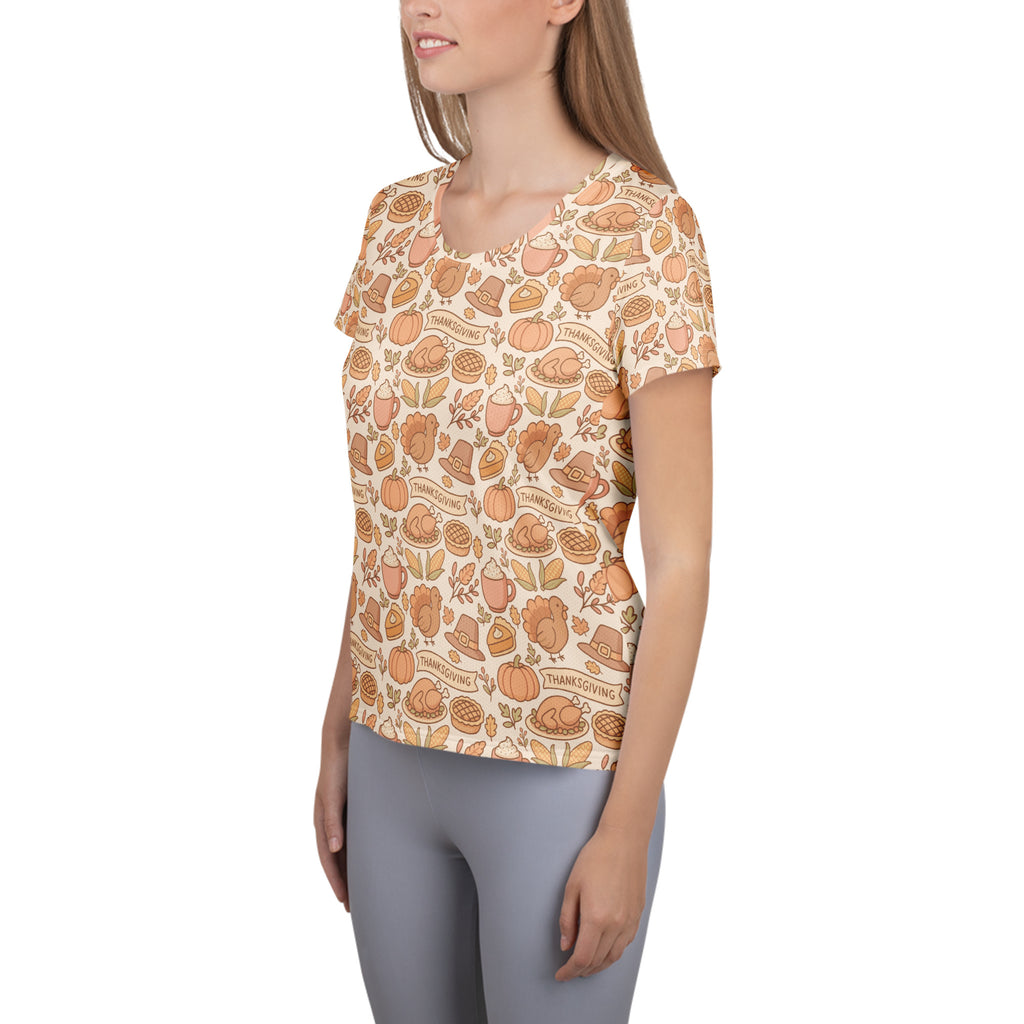 Women’s Thanksgiving Turkey Athletic T-Shirt - Lightweight Moisture Wicking Workout Top With UPF 50+