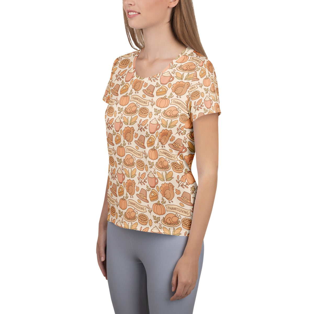 Women’s Thanksgiving Turkey Athletic T-Shirt - Lightweight Moisture Wicking Workout Top With UPF 50+