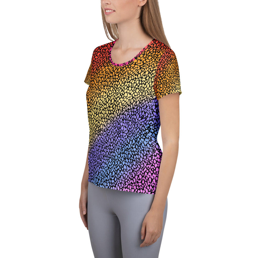 Women’s Colorful Leopard Athletic T-Shirt - Lightweight Moisture Wicking Workout Top With UPF 50+