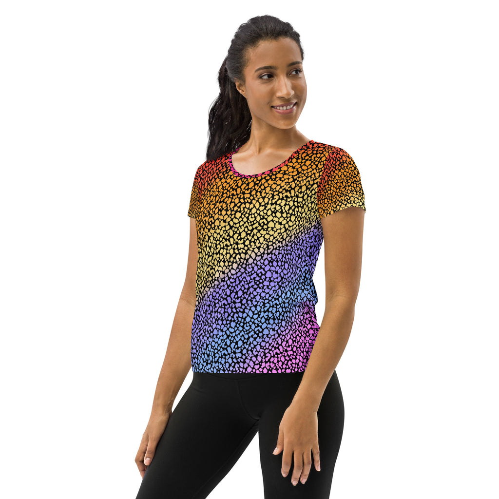 Women’s Colorful Leopard Athletic T-Shirt - Lightweight Moisture Wicking Workout Top With UPF 50+