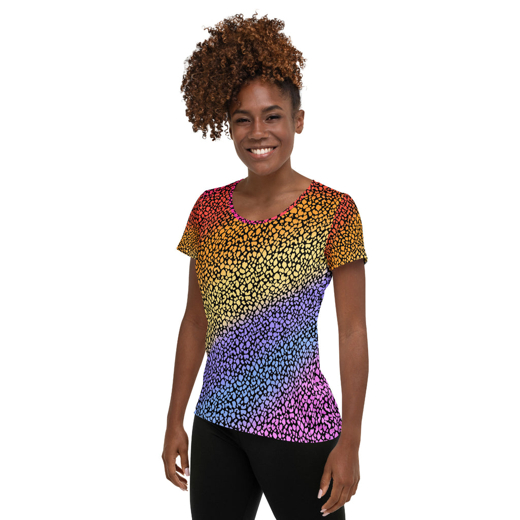Women’s Colorful Leopard Athletic T-Shirt - Lightweight Moisture Wicking Workout Top With UPF 50+