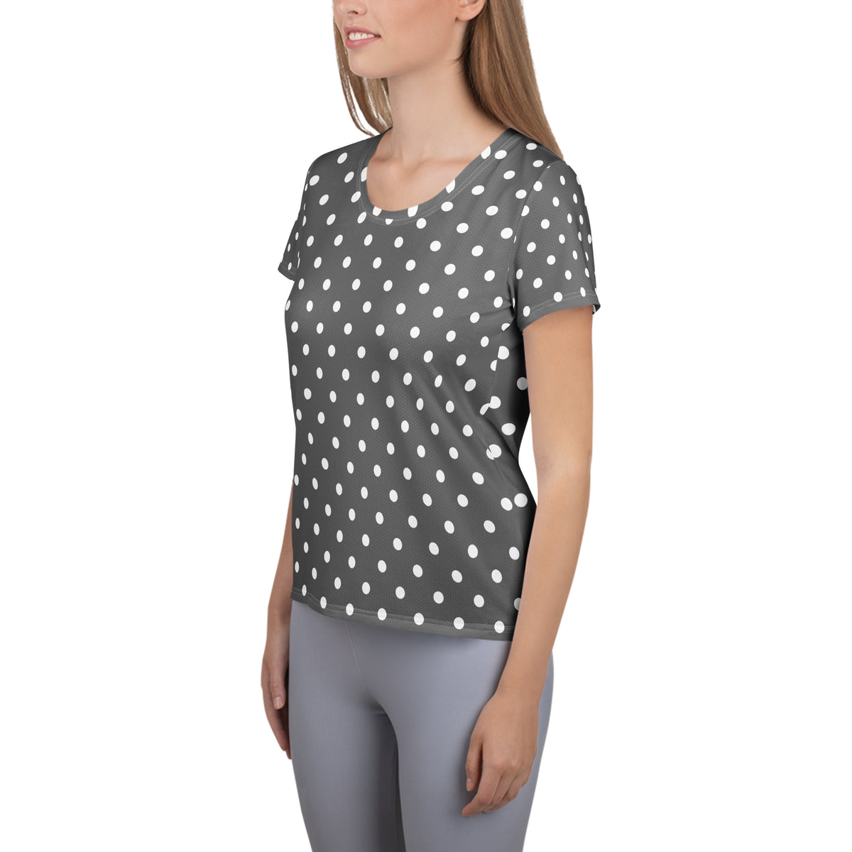 Women’s Gray Polka Dot Athletic T-Shirt - Lightweight Moisture Wicking Workout Top With UPF 50+