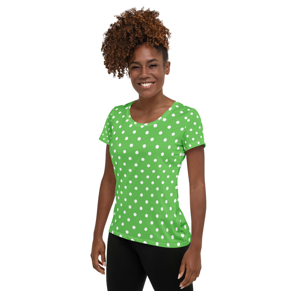 Women’s Green Polka Dot Athletic T-Shirt - Lightweight Moisture Wicking Workout Top With UPF 50+