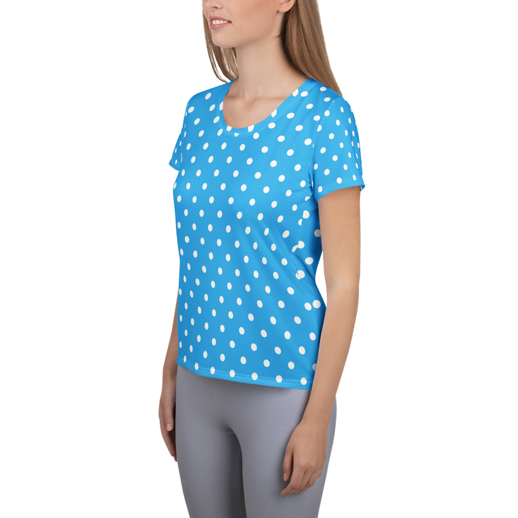 Women’s Light Blue Polka Dot Athletic T-Shirt - Lightweight Moisture Wicking Workout Top With UPF 50+