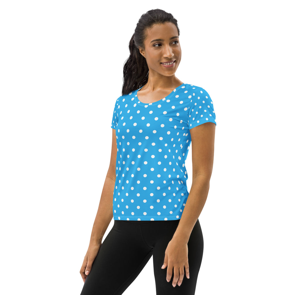 Women’s Light Blue Polka Dot Athletic T-Shirt - Lightweight Moisture Wicking Workout Top With UPF 50+