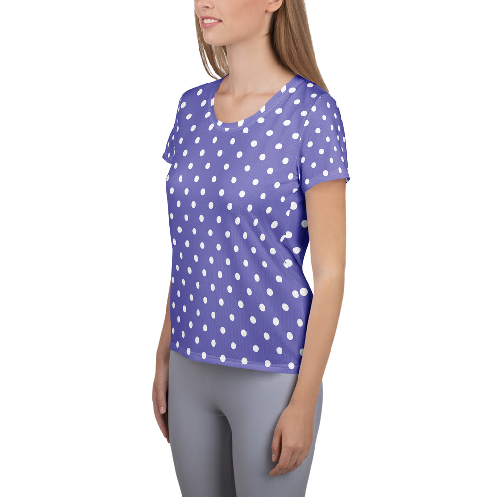 Women’s Lavender Purple Polka Dot Athletic T-Shirt - Lightweight Moisture Wicking Workout Top With UPF 50+