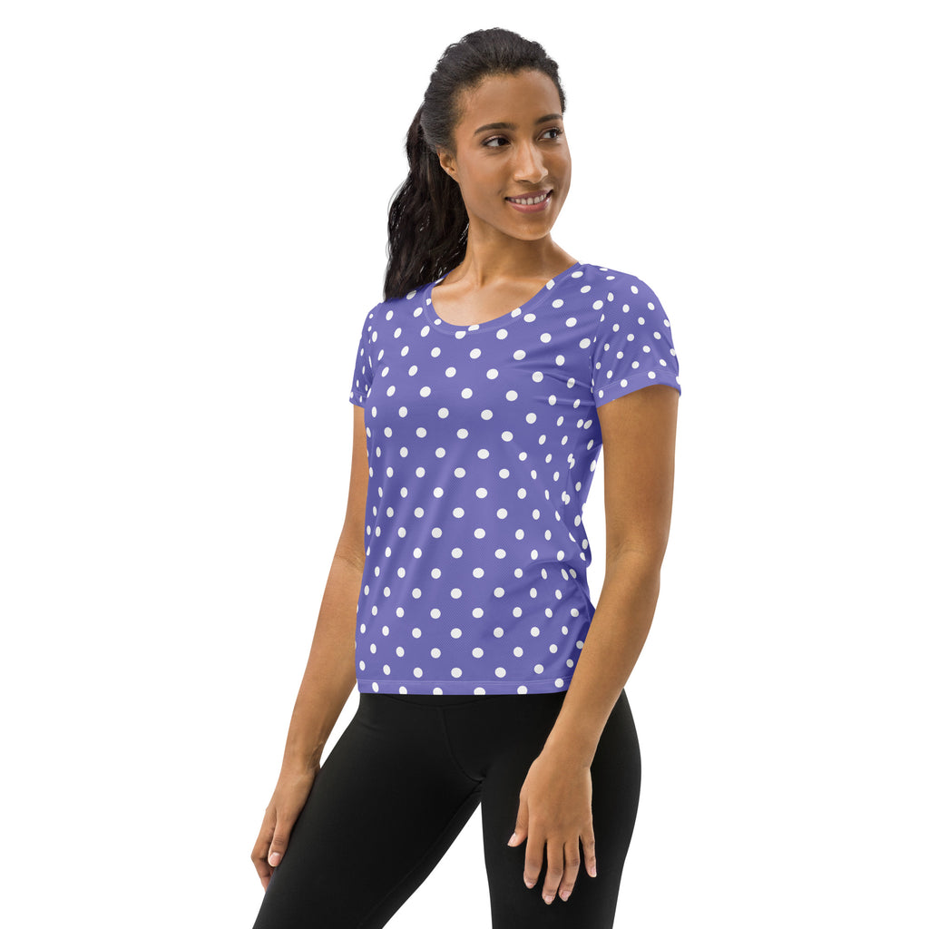 Women’s Lavender Purple Polka Dot Athletic T-Shirt - Lightweight Moisture Wicking Workout Top With UPF 50+