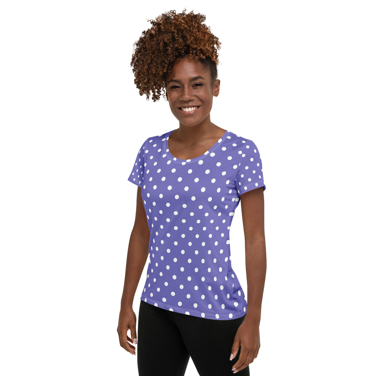 Women’s Lavender Purple Polka Dot Athletic T-Shirt - Lightweight Moisture Wicking Workout Top With UPF 50+