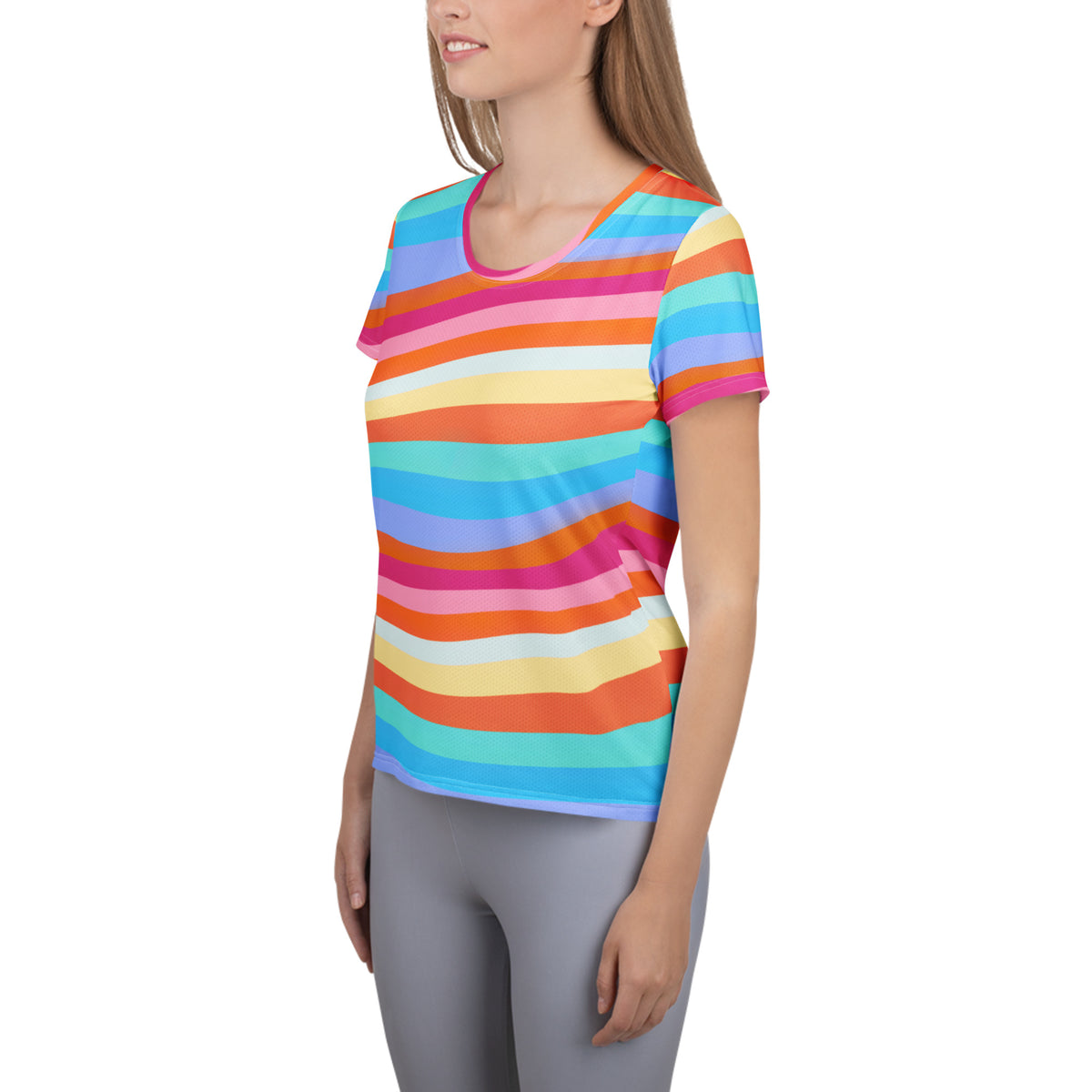 Women’s Colorful Wavy Sand Athletic T-Shirt - Lightweight Moisture Wicking Workout Top With UPF 50+
