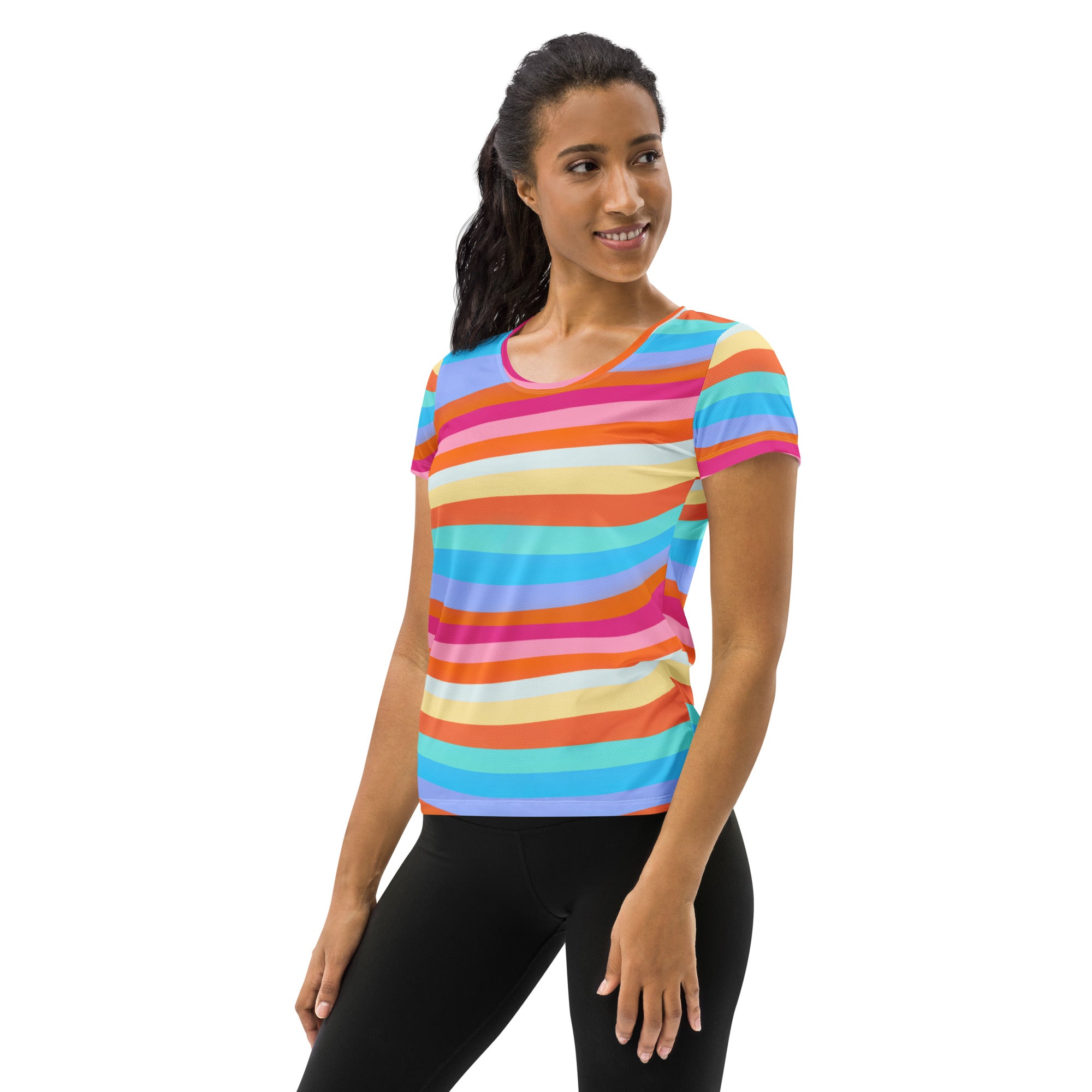 Women’s Colorful Wavy Sand Athletic T-Shirt - Lightweight Moisture Wicking Workout Top With UPF 50+
