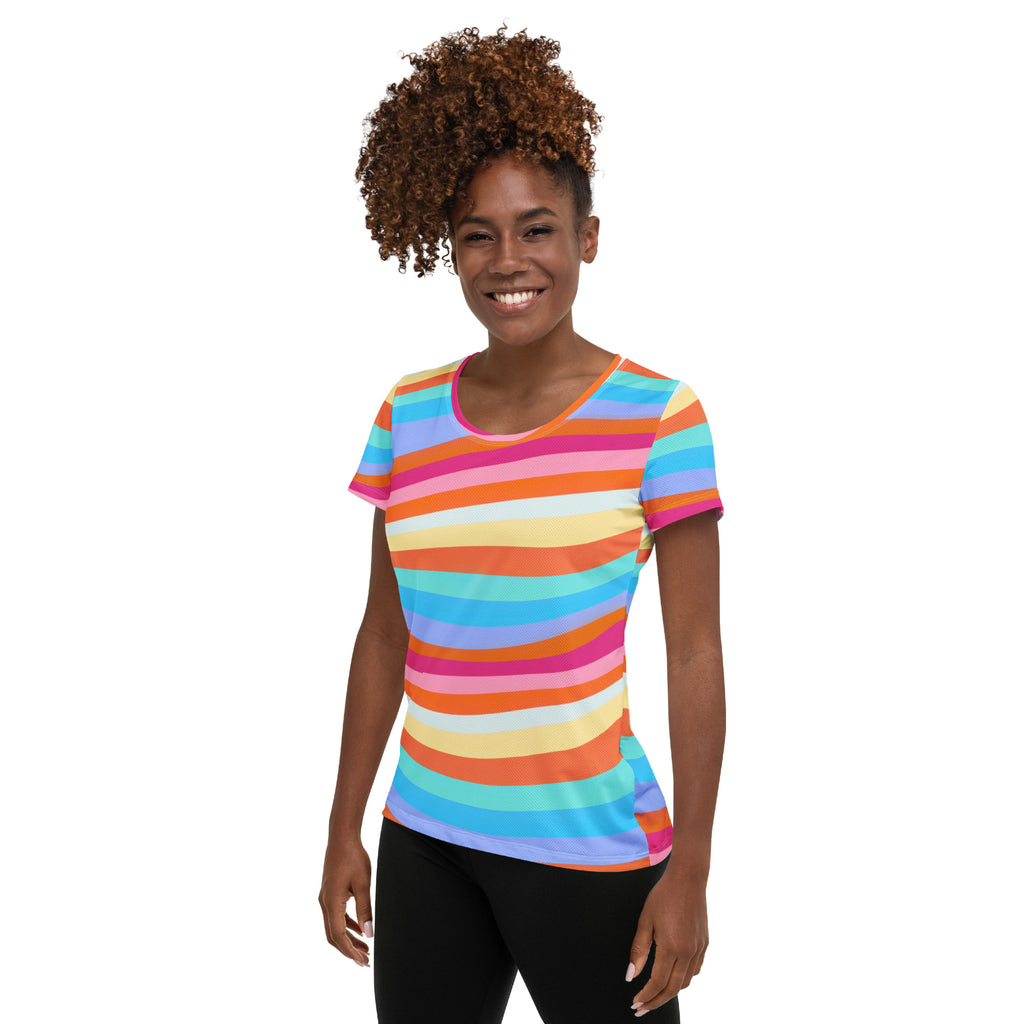 Women’s Colorful Wavy Sand Athletic T-Shirt - Lightweight Moisture Wicking Workout Top With UPF 50+