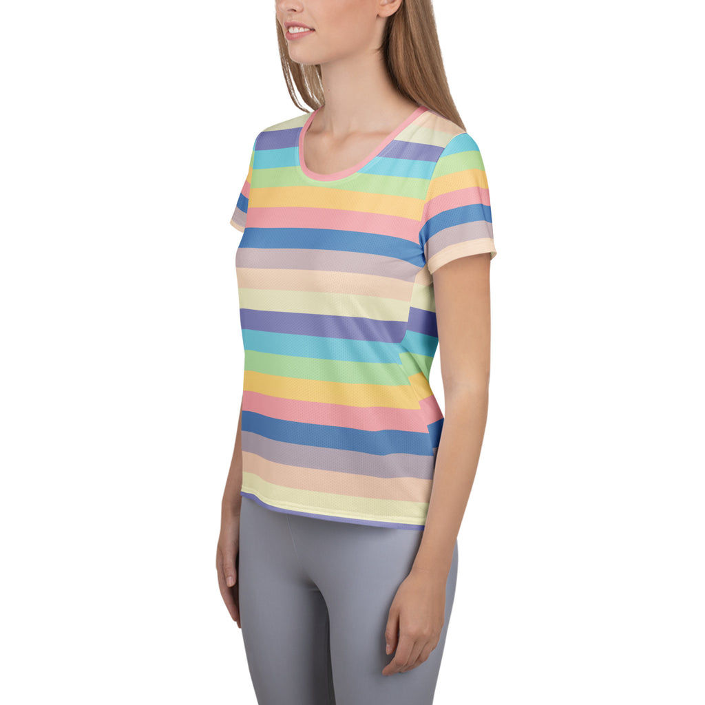Women’s Colorful Stripe Athletic T-Shirt - Lightweight Moisture Wicking Workout Top With UPF 50+