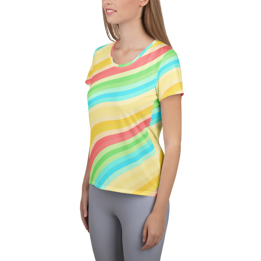 Women’s Wavy Yellow Aqua Athletic T-Shirt - Lightweight Moisture Wicking Workout Top With UPF 50+