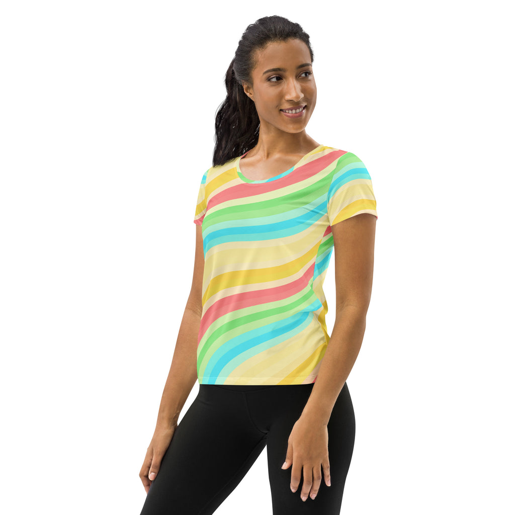 Women’s Wavy Yellow Aqua Athletic T-Shirt - Lightweight Moisture Wicking Workout Top With UPF 50+