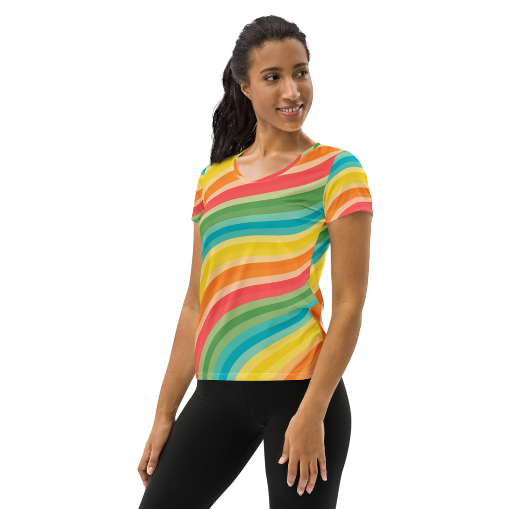 Women’s Beach Sunset Wave Athletic T-Shirt - Lightweight Moisture Wicking Workout Top With UPF 50+