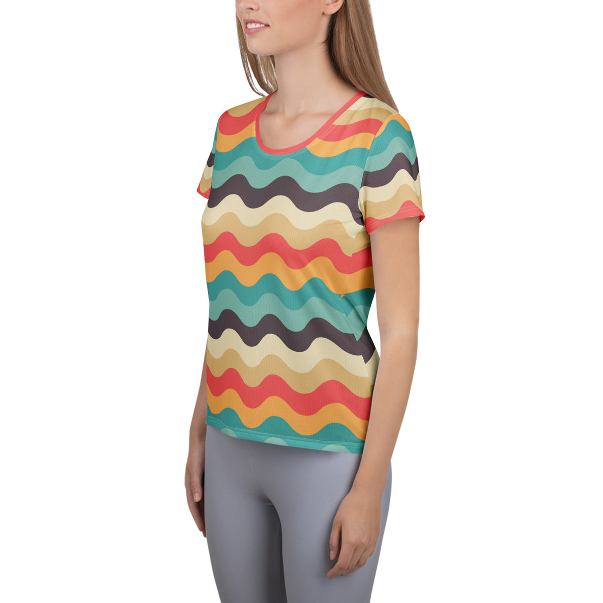 Women’s Retro Wavy Sand Athletic T-Shirt - Lightweight Moisture Wicking Workout Top With UPF 50+