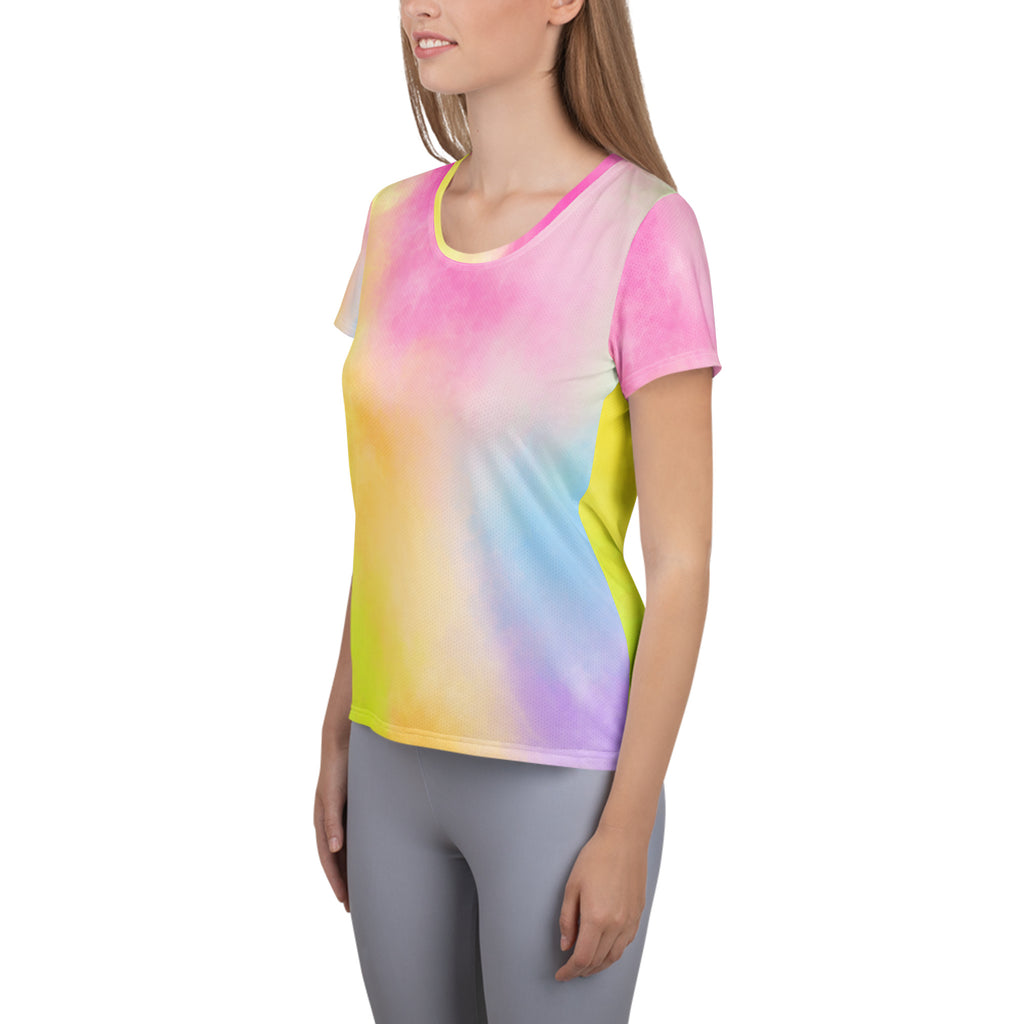 Women’s Colorful Pastel Tie Dye Athletic T-Shirt - Lightweight Moisture Wicking Workout Top With UPF 50+