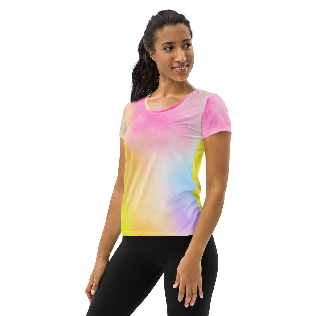 Women’s Colorful Pastel Tie Dye Athletic T-Shirt - Lightweight Moisture Wicking Workout Top With UPF 50+